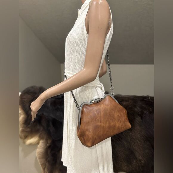 Crazy Horse Cowhide Handmade Custom Frame Push Lock Handbag/Multi Use Style - Picture 6 of 16